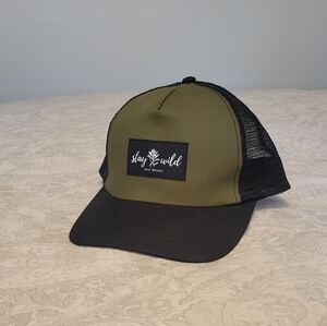 Olive & Black Mesh Trucker Hat Stay Wild  Outdoor Hiking Cute NEW